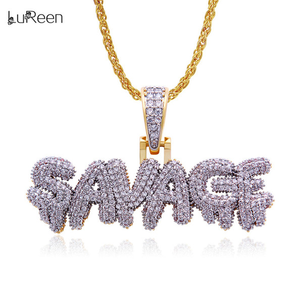 Hip Hop Iced Out SAVAGE Letter Pendant Necklace Micro Pave Cubic Zirconia Bling Letter Pendant Jewelry Gift