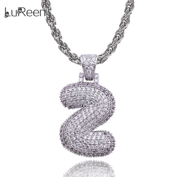 LuReen 24Inch SILVER Figures Pendant Necklace Hip Hop Iced Out CZ Pendant For Women Men Jewelry Gift