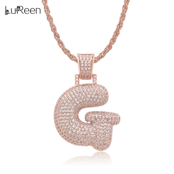 LuReen 24inch ROSE GOLD A-M Iced Out Letters Pendant Necklace Hip Hop Pendant Jewelry For Women Men