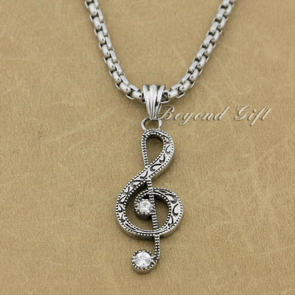 LINSION Music Note Musical Treble G Clef Symbol 316L Stainless Steel Pendant 7E005 Steel Necklace 24inches