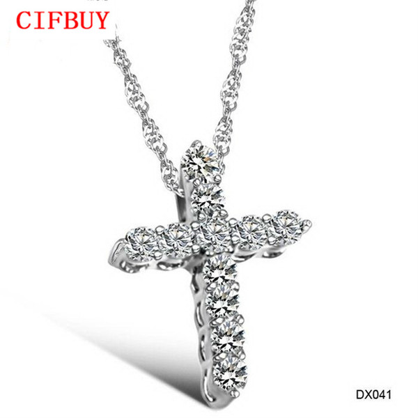 CIFBUY JEWELRY HOT SELLING SILVER COLOR SHINING Cubic zirconia CROSS PENDANT NECKLACE for unisex FREE SHIPPING 041