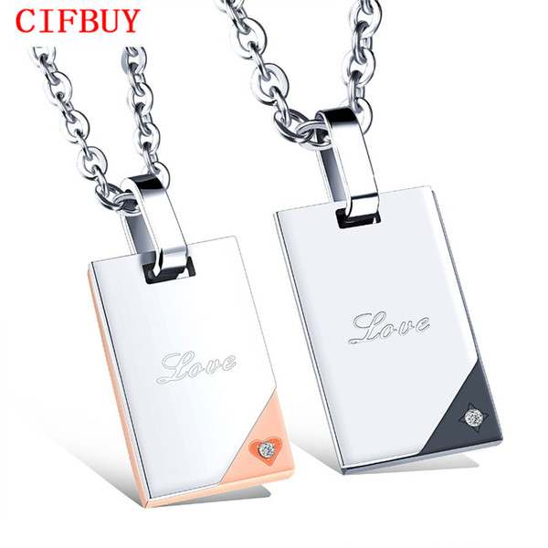 Love Note Design Couple Pendant Necklace Engraved Valentine's Day/Engagement Gift Inlaid CZ Stainless Steel Romantic GX1089