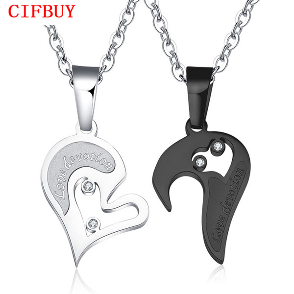 CIFBUY Couple love heart pendants necklace for lover inlaid rhinestone CZ. rose gold Color Stainless Steel free shipping 537