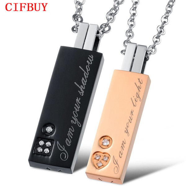 CIFBUY Retro Stainless Steel Couple Necklace Fashion Brand New Heart Cubic Zirconia Women Men Wedding Jewelry