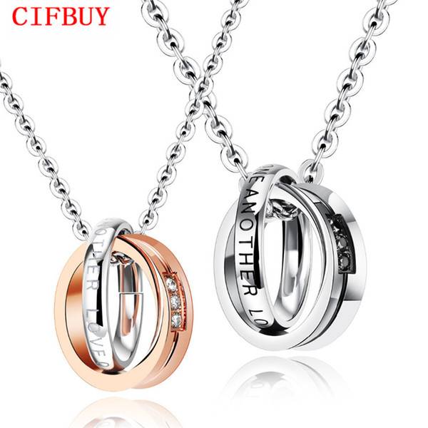 CIFBUY Stainless Steel + Cubic Zirconia Lover Necklaces Matching Set Romantic Women Men Pendant Jewelry Gift GX1063