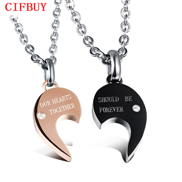 CIFBUY Half Heart Puzzle Lovers Pendant Necklaces Romantic Black/Gold Color Cubic Zirconia Women Men Jewelry 1 Piece PriceGX998