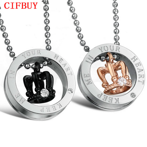 CIFBUY JEWELRY Christmas gift stainless steel Pendant circle pendant couple necklace Crystal inlay Hot Selling 603