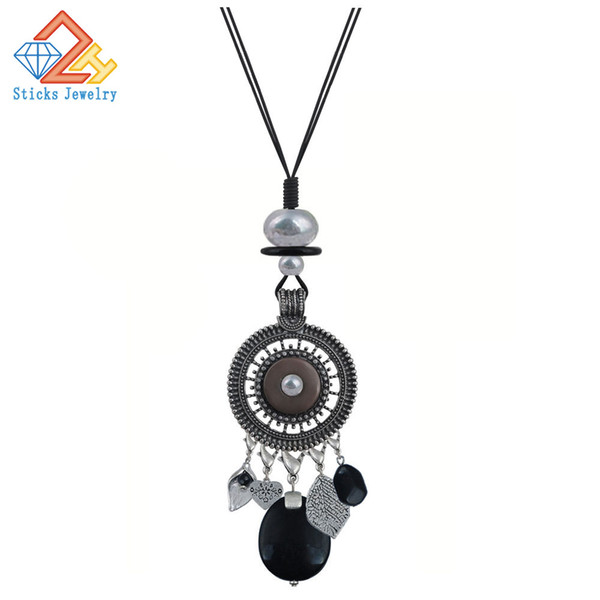 Vintage Round Hollow Out Necklace for Women Long Leather Rope Tassel Necklace Jewelry