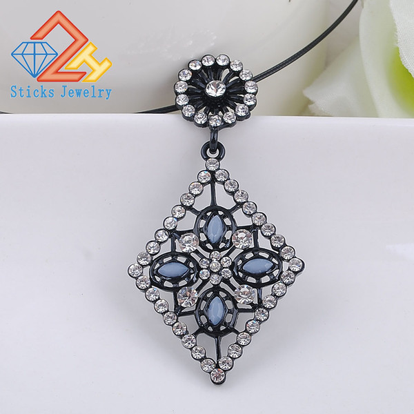 Statement Necklace Fashion Colorful Gems Exaggerated Black Drop Pendant Necklace Chain Women Party