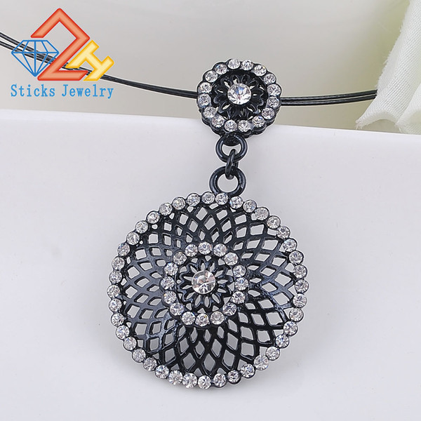 Sticks Jewelry Geometric Trendy Necklace Zinc Alloy Round Hollow Out Rhinestone Rope Chain Charm Choker Necklace