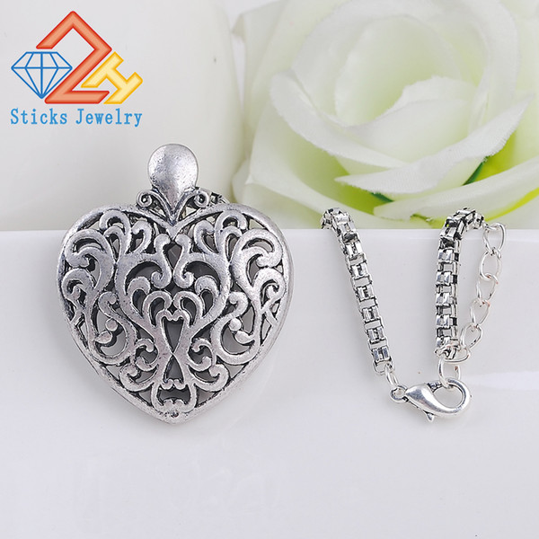 Wholesales Jewelry Antique Silver Necklaces Sand Flower Heart Pendant for Women Men