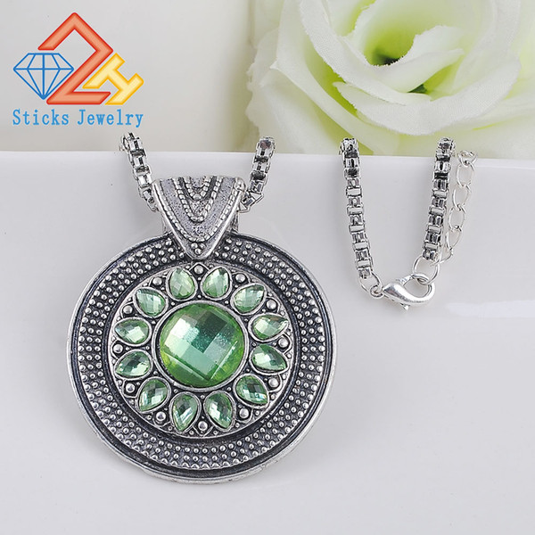 Trendy Necklace Round Shape Green Crystal Vintage Necklace for Women Fashion Jewelry