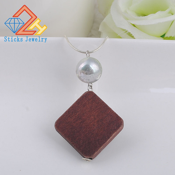 Simple Vintage Necklace Geometries Wood Bead Necklace Pendant Fashion Jewelry