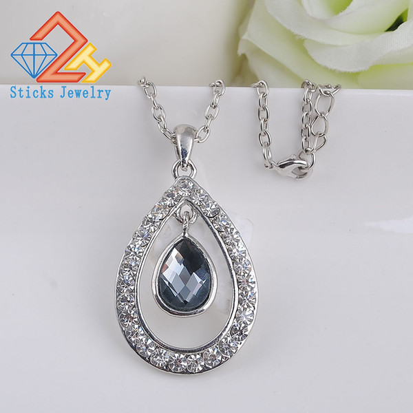 Korean Fashion teardrop-shaped diamond pendant necklace (1 / lot) fashionable white K plating factory direct price