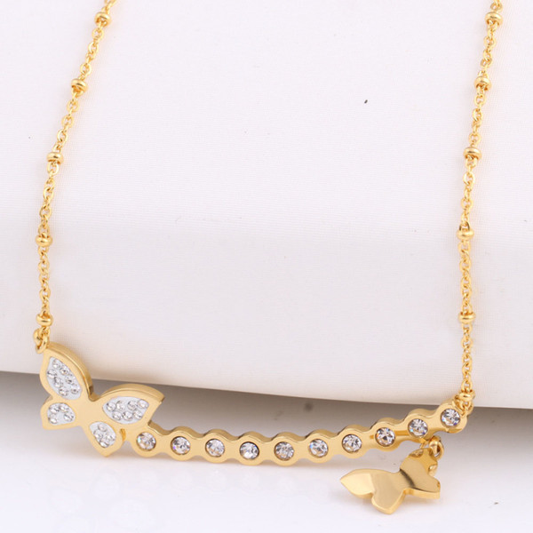 Stainless Steel Cute Butterfly Pendant Necklace Simple Rhinestone Clavicle Chains Necklaces For Women Fashion Jewelry Accessories Wholesale