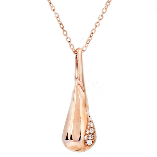 Stainless Steel Waterdrop Pendant Necklace Women Rhinestone Clavicle Chains Rose Gold Plated Necklaces Fashion Jewelry Accessories Wholesale