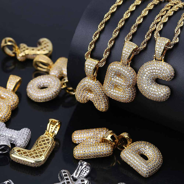 Bubble Letters Pendant Necklaces Luxury Exquisite Glarings Zircon 18K Gold Plated A-Z 26 Copper Letters Hip Hop Unisex Necklaces LN036