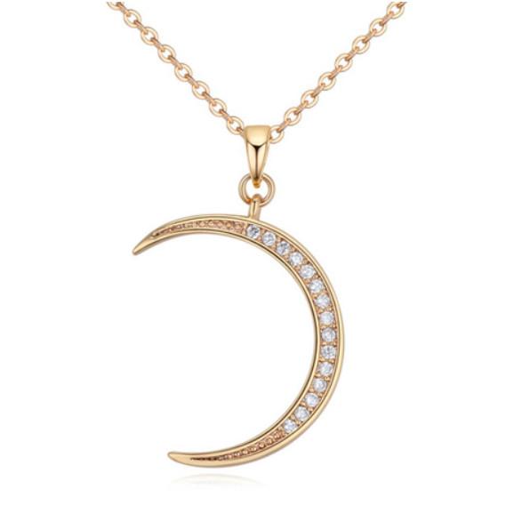 Pendant Necklaces Brand New Fashion Women Elegant Luxury High Quality Zircon 18K Gold Plated Moon Necklace Jewelry Wholesale LN018