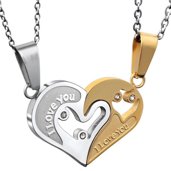 Pendant Necklaces Jewelry New Fashion Quality Electroplated Stainless Steel Necklace Titanium Steel Heart Couple Necklaces 2-piece Set LN054