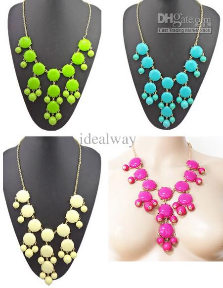 idealway New Hot Sale Acrylic Bubble Necklace Gold Chain Bib Statement Fashion Necklace 3 colors