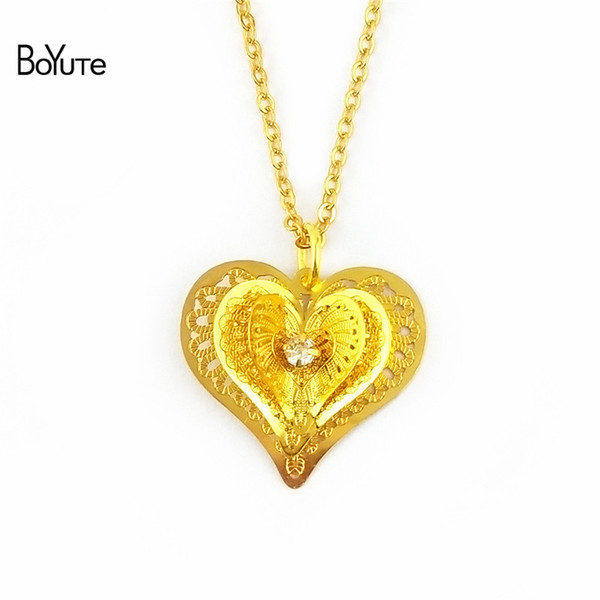 BoYuTe 5 Piece 26*24MM HOT Sale Filigree Pendant Heart Necklace Link Chain Women Fashion DIY Jewelry Accessories