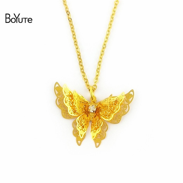 BoYuTe 5 Piece 25*35MM HOT Sale Filigree Butterfly Pendant Necklace Women Fashion Jewelry DIY Jewelry Accessories