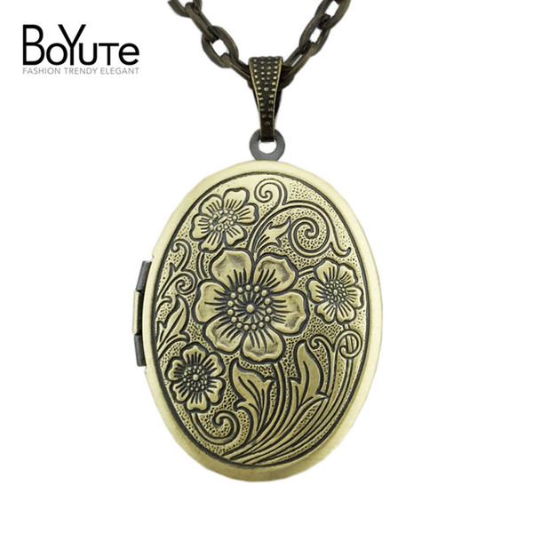 BOYUTE 5 piece Bulk Sale 70CM Chain 23*29MM Oval Mens Open Photo Pendant Locket Necklace Vintage Jewelry DIY Jewelry Accessories