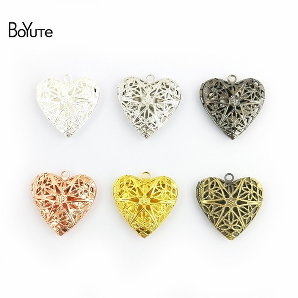 BOYUTE 5 piece Bulk Sale 70CM Chain 26MM Hollow Out Pendant Heart Locket Necklace Vintage Jewelry DIY Jewelry Accessories