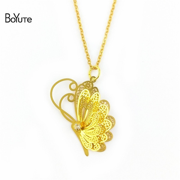 BoYuTe 5 Piece 25*40MM HOT Sale Filigree Butterfly Pendant Necklace Link Chain Women Fashion DIY Jewelry Accessories