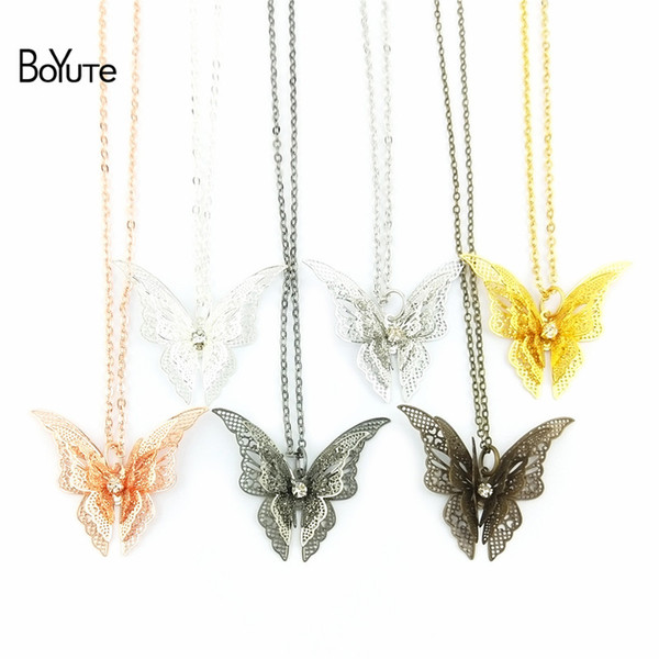 BoYuTe 5 Piece 35*45MM HOT Sale Filigree Pendant Butterfly Necklace Link Chain Fashion DIY Jewelry Accessories