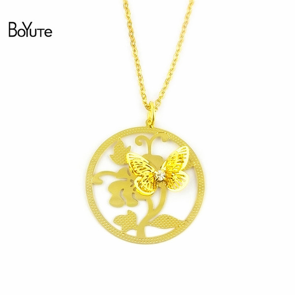 BoYuTe Free Shipping 5 Piece 38MM Filigree Round Butterfly Pendant Necklace Women Fashion DIY Jewelry Accessories