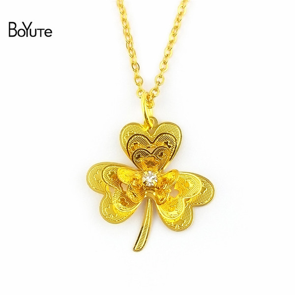 BoYuTe 1 Piece 28*26MM HOT Sale Filigree Copper Pendant Clover Necklace Women Fashion DIY Jewelry Accessories