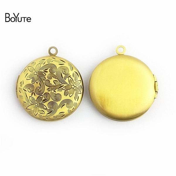 BOYUTE 10Pcs 27MM Round Photo Locket Pendant Wholesale Brass Material Vintage DIY Jewelry Pendant Jewelry & Accessories