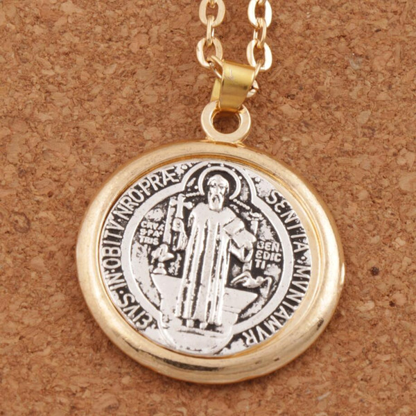 Religious Jewelry 2-tone Saint St Pendant Necklaces Benedict Bead Medal Cross Spacer Necklace Jewelry N1695 24inches chain