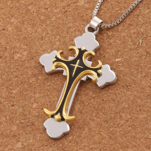 Black Gold color Crucifix Bible Prayer Cross Pendant Men Necklace Chain 24inches N1785 Hot sell Jewelry