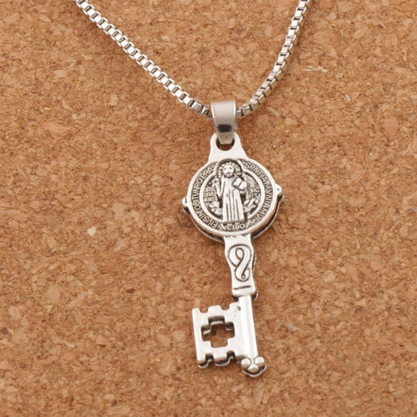 hot sell Saint Benedict Medal Cross Key Pendant Necklace Antique Silver Necklaces 24