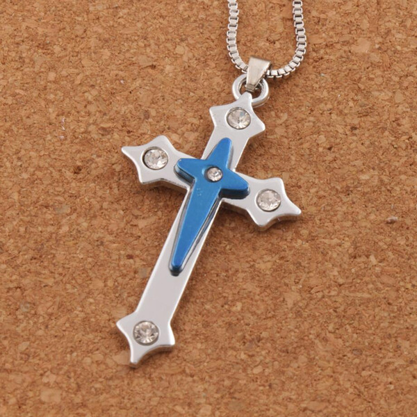 Crucifix Bible Prayer Cross Pendant Men Necklace Chain (Blue) N1784 24inches Hot sell Jewelry Pendant Necklaces