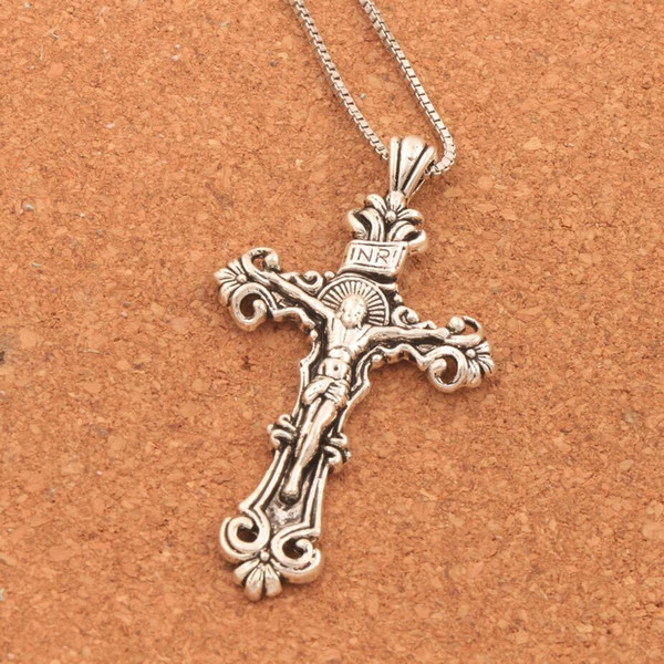 Antique Silver Traditional Large Crucifix Pendant Necklaces Cross Medallion Necklace N1656 24inches Necklaces & Pendants Hot sell