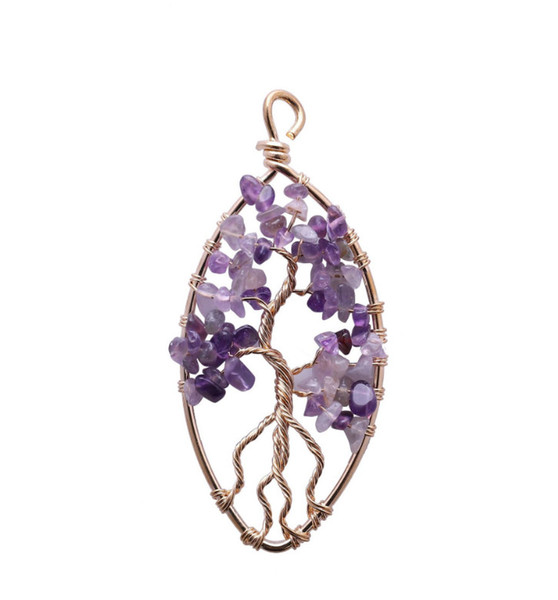 Fashion classic pendant necklace gemstone amethyst beads tree of life for men and women Mother's day gift