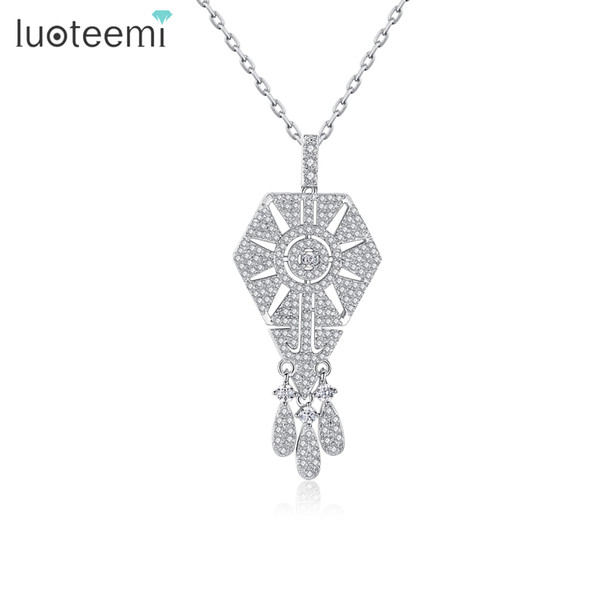 LUOTEEMI Top Quality Retro Vintage Chain Clavicle Necklace Full Pave Premium Cubic Zircon Hollow Pendant Necklaces for Women