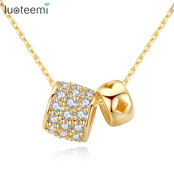 LUOTEEMI New Trendy Gold Color Double Balls Pendant Necklace With Cubic Zirconia for Women Girl Link Chain Necklace Bijoux Gifts