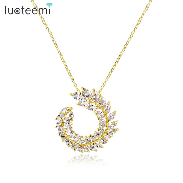 LUOTEEMI New Design Leaf Necklace for Women Wedding Party Paved CZ Exquisite Silver Gold Fashion Jewelry Korean Christmas Gift