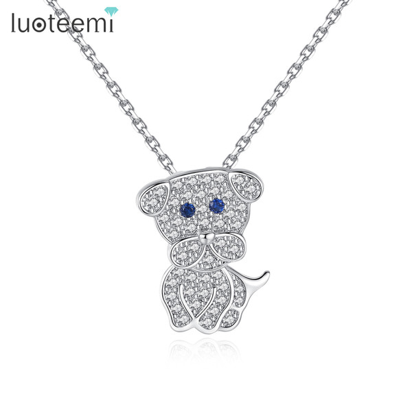 LUOTEEMI New Cute Jewelry Micro Paved Clear Cubic Zirconia Animal Small Dog Pendant for Girl Party Necklace Friend Birthday Gift