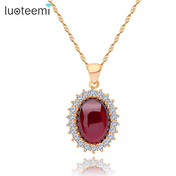 LUOTEEMI New Round Statement Pendants Necklaces Champagne Gold-Color Micro Inlay Cubic Zircon Wedding Women Jewelry Bisuteria