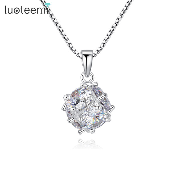 LUOTEEMI New Elegant Round CZ Inlay Copper Square Pendant for Women White Gold Color Necklace with Chain Jewelry Christmas Gift