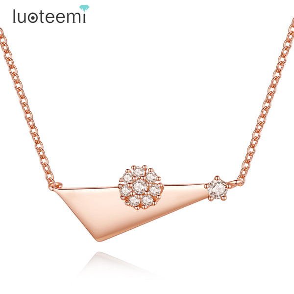 LUOTEEMI Fashion 925 Sterling Silver Necklace With CZ Crystal For Women Rose Gold Color Geometric Shaped Necklace Bijoux Gifts