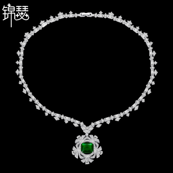 LUOTEEMI New Big Flower Pendant Necklace for Women for Wedding Party Luxury CZ Jewelry Red and Green Collar Mujer Christmas Gift