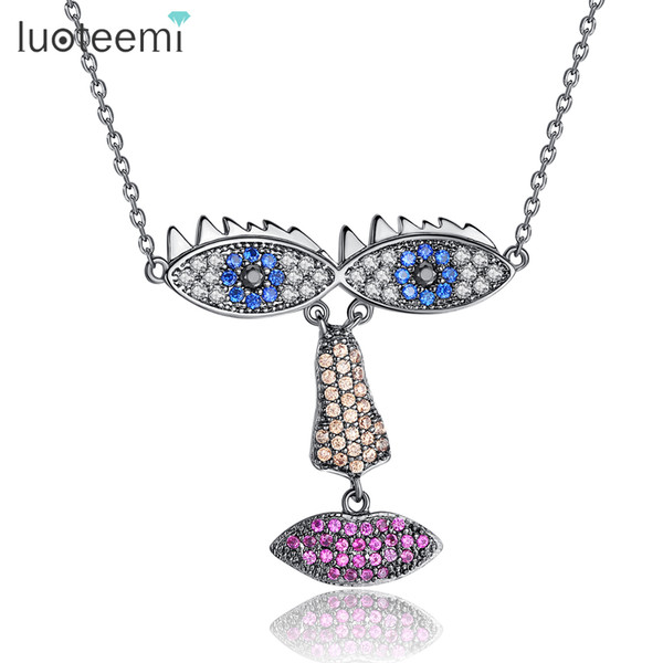 LUOTEEMI Brand Vivid Face Design Multi Color CZ Crystal Pendant Necklaces For Women Interesting Party Necklace Fashion Jewellery