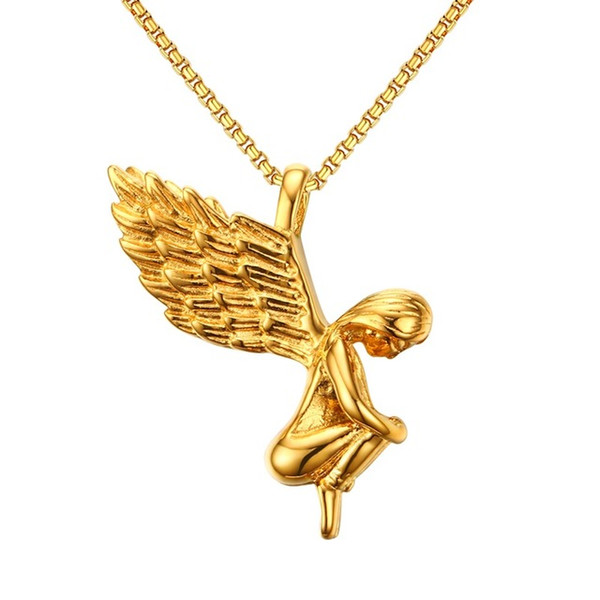 Angel Wing Pendant Necklace Gold Silver Color Stainless Steel Fairy Girl Charms for Women Female Best Friend Fashion Elegant Jewelry