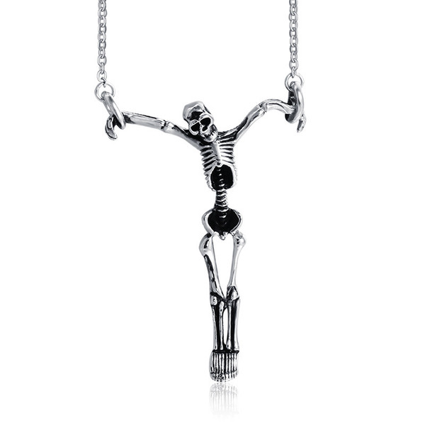 Skeleton Skull Pendant Necklace Punk Style Stainless Steel 60cm Long Link Chains for Male Men Biker Vintage Neck Lace Halloween Jewelry